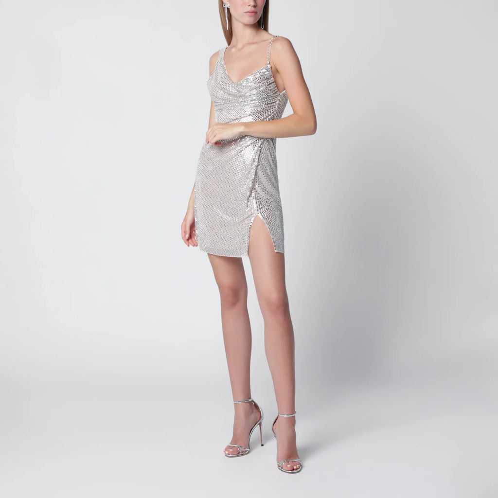 Self-Portrait Champagne mini dress with rhinestones