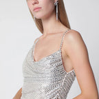 Self-Portrait Champagne mini dress with rhinestones