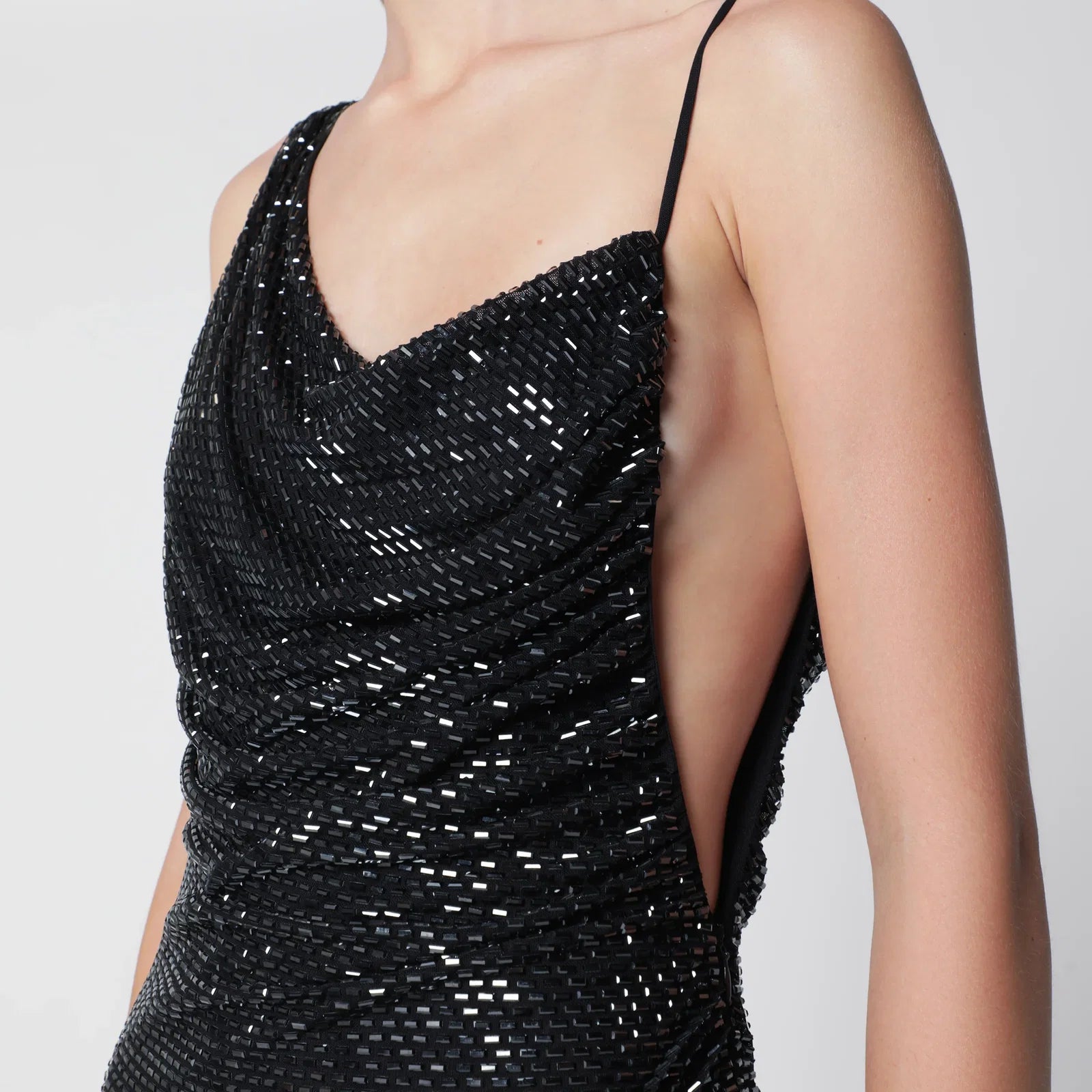 Self-Portrait Draped rhinestone-embellished maxi dress in black