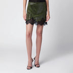 Self-Portrait Crystal metallic knit miniskirt in green