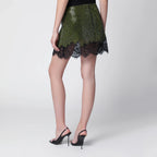 Self-Portrait Crystal metallic knit miniskirt in green