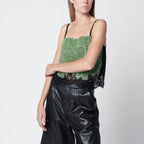 Self-Portrait Crystal-embellished metallic knit top in green