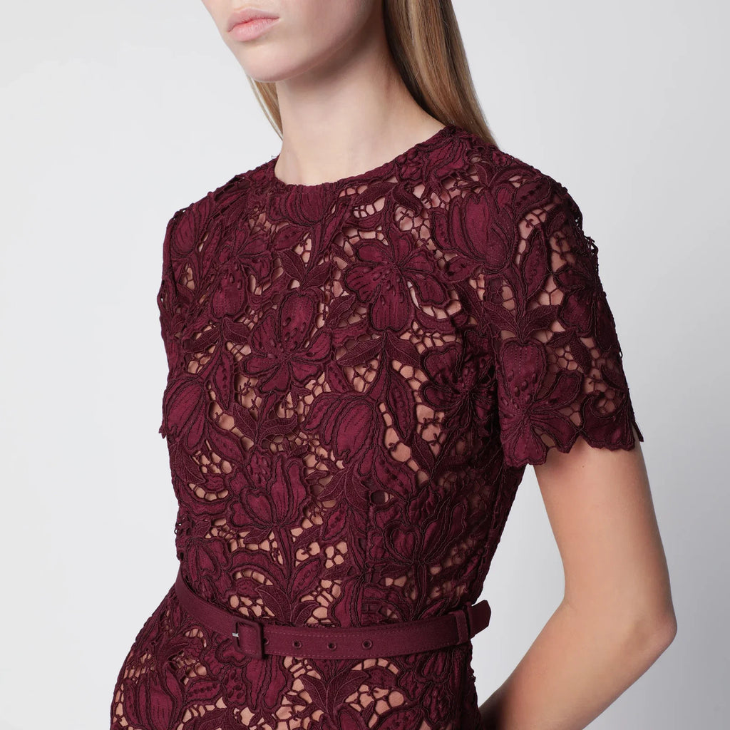 Self-Portrait Burgundy lace midi dress with removable belt