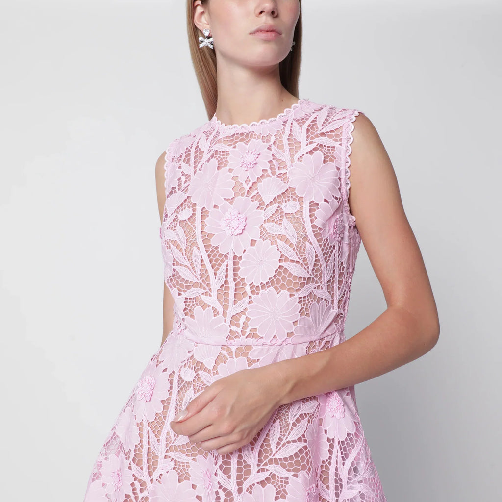 Self-Portrait Pink lace mini dress with floral details