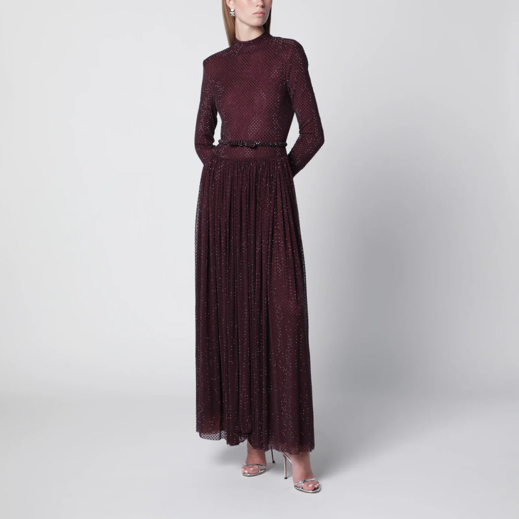 Self-Portrait Burgundy long dress with rhinestones