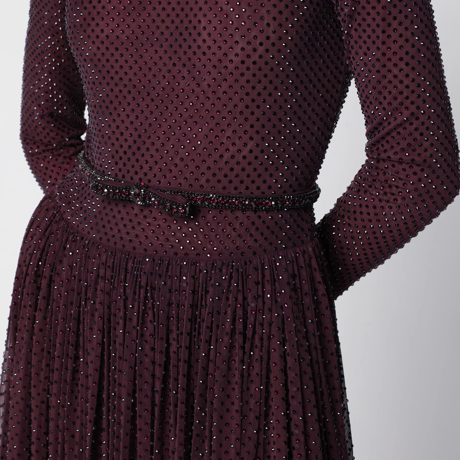 Self-Portrait Burgundy long dress with rhinestones