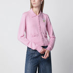 Self-Portrait Wool knit cardigan with floral embroidery in pink