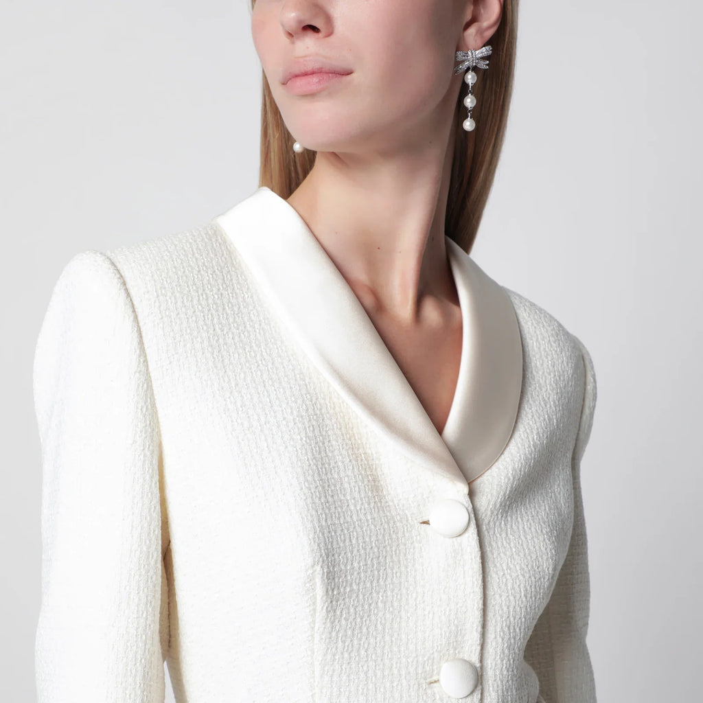 Self-Portrait Bouclé shawl-collar midi dress in cream