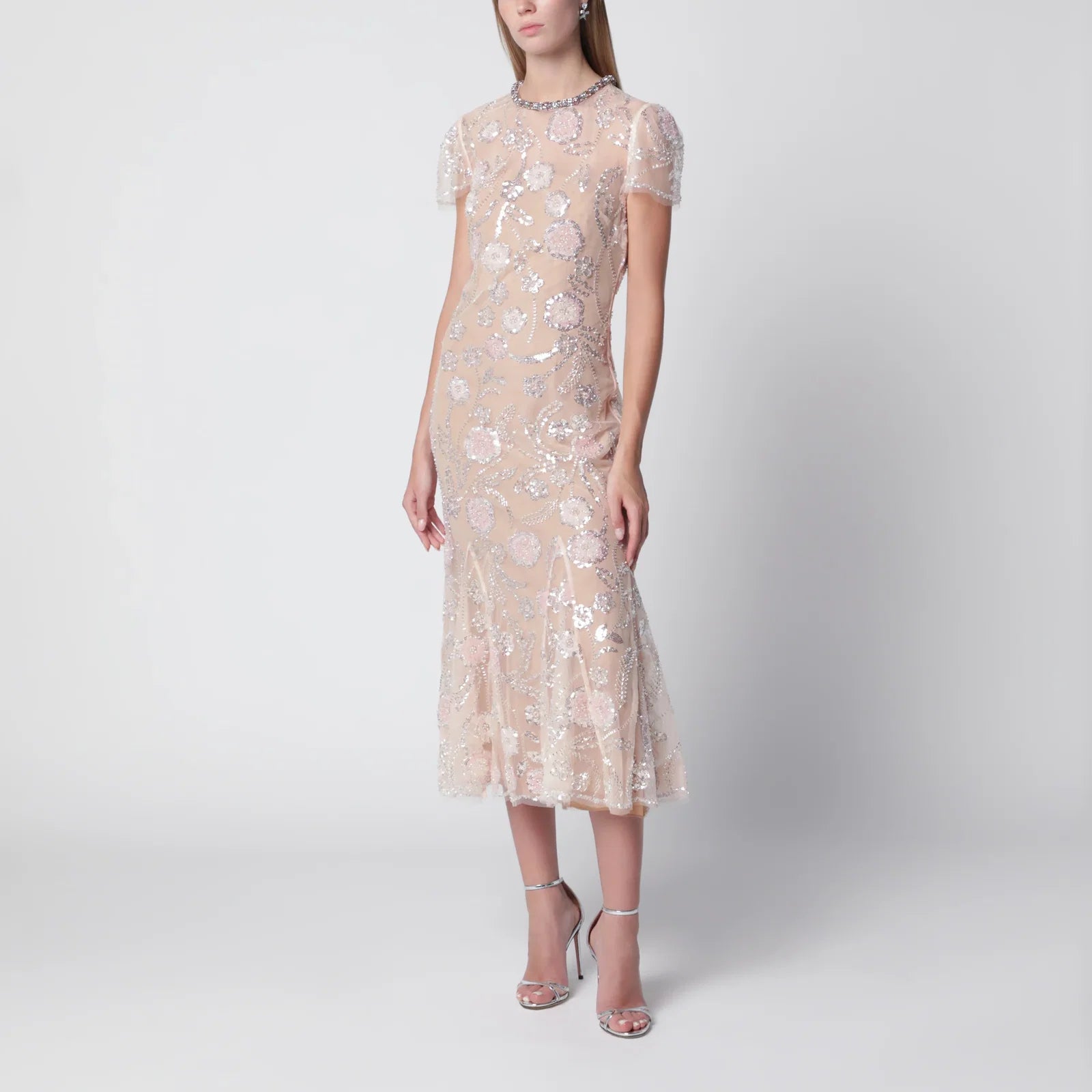 Self-Portrait Floral sequin midi dress in pink polyester