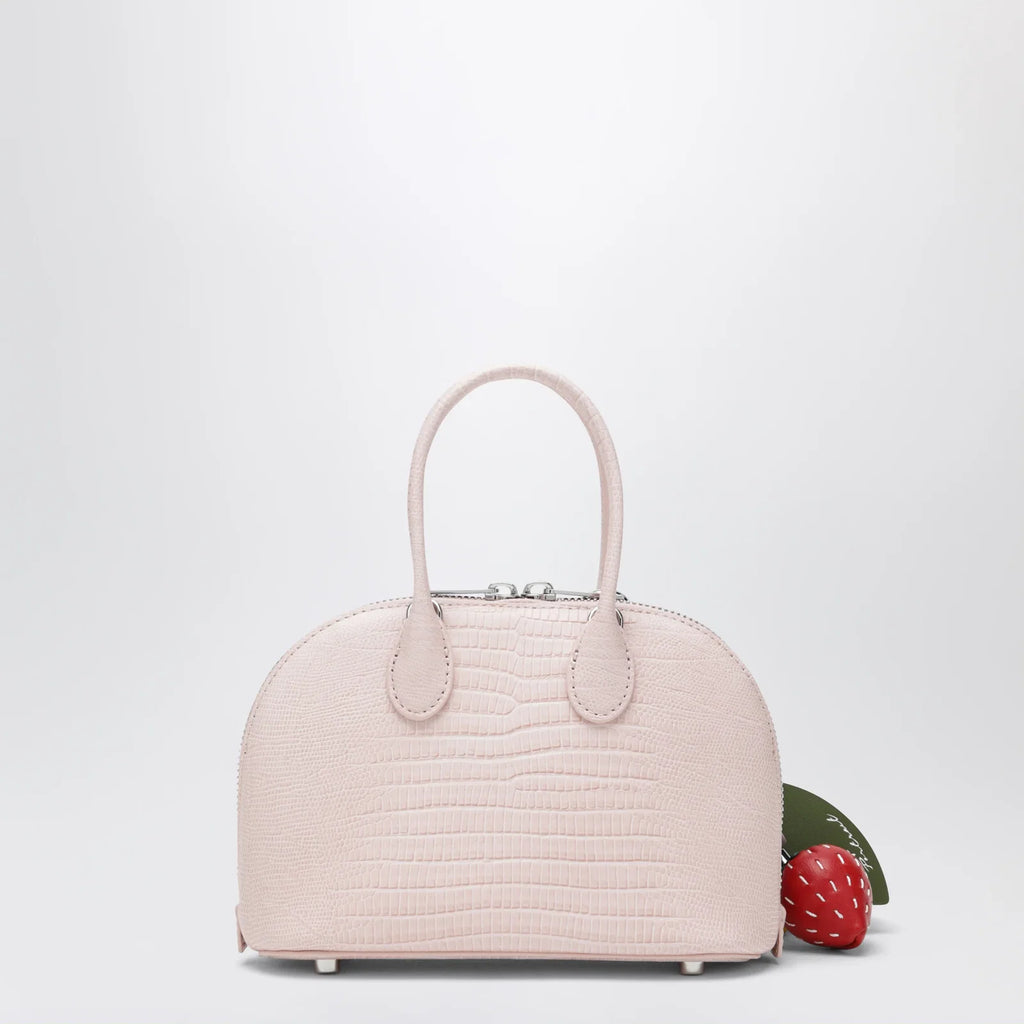 Self-Portrait Mini embossed leather bowling bag in pink