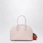 Self-Portrait Mini embossed leather bowling bag in pink