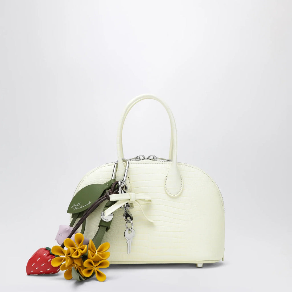 Self-Portrait Mini embossed leather bowling bag in yellow