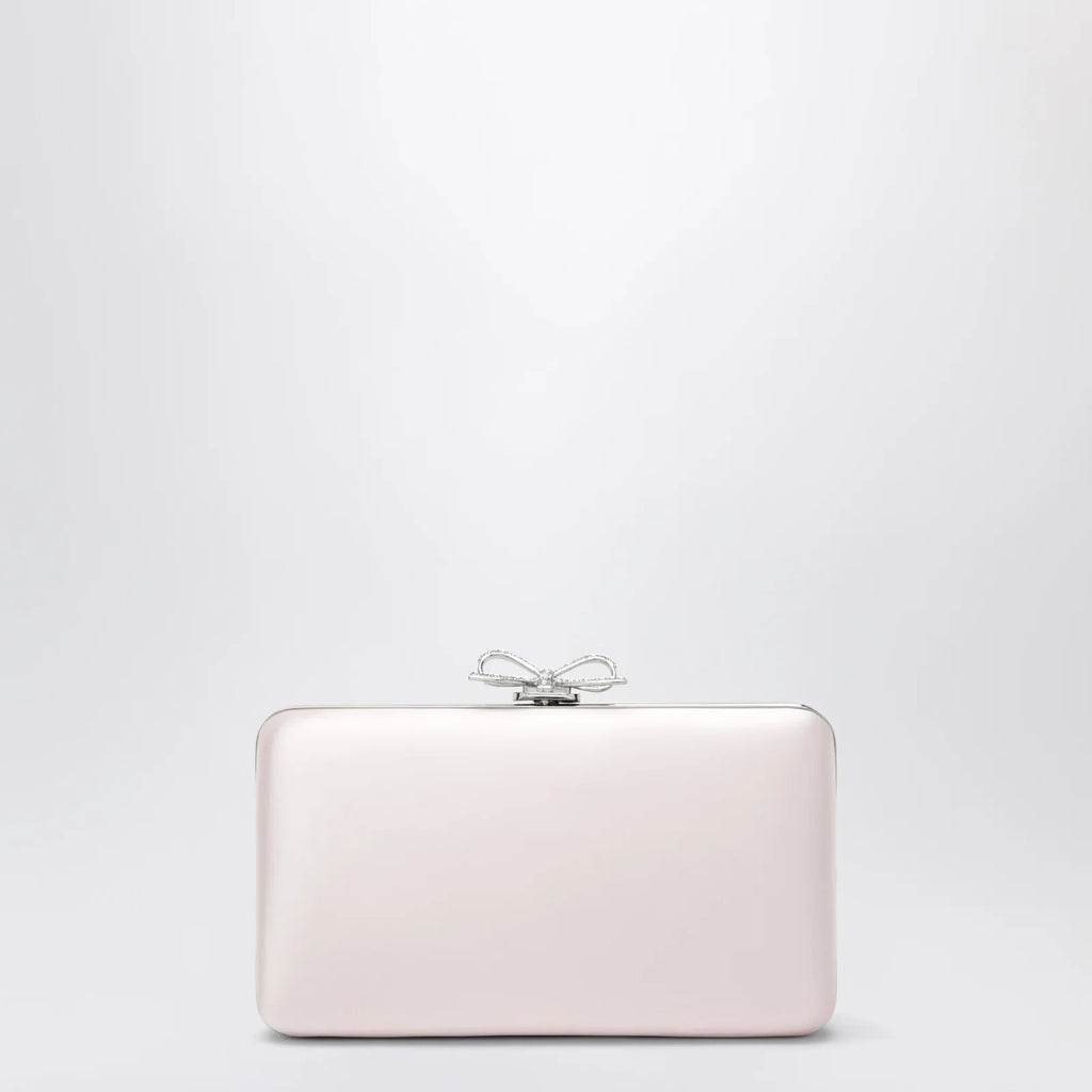 Self-Portrait Satin clutch with crystal bow in pink