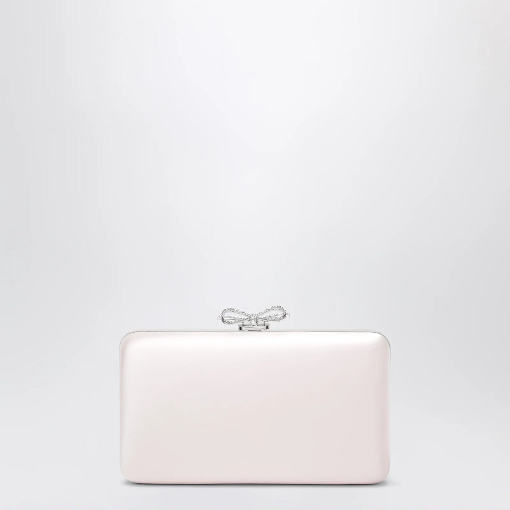 Self-Portrait Satin clutch with crystal bow in pink
