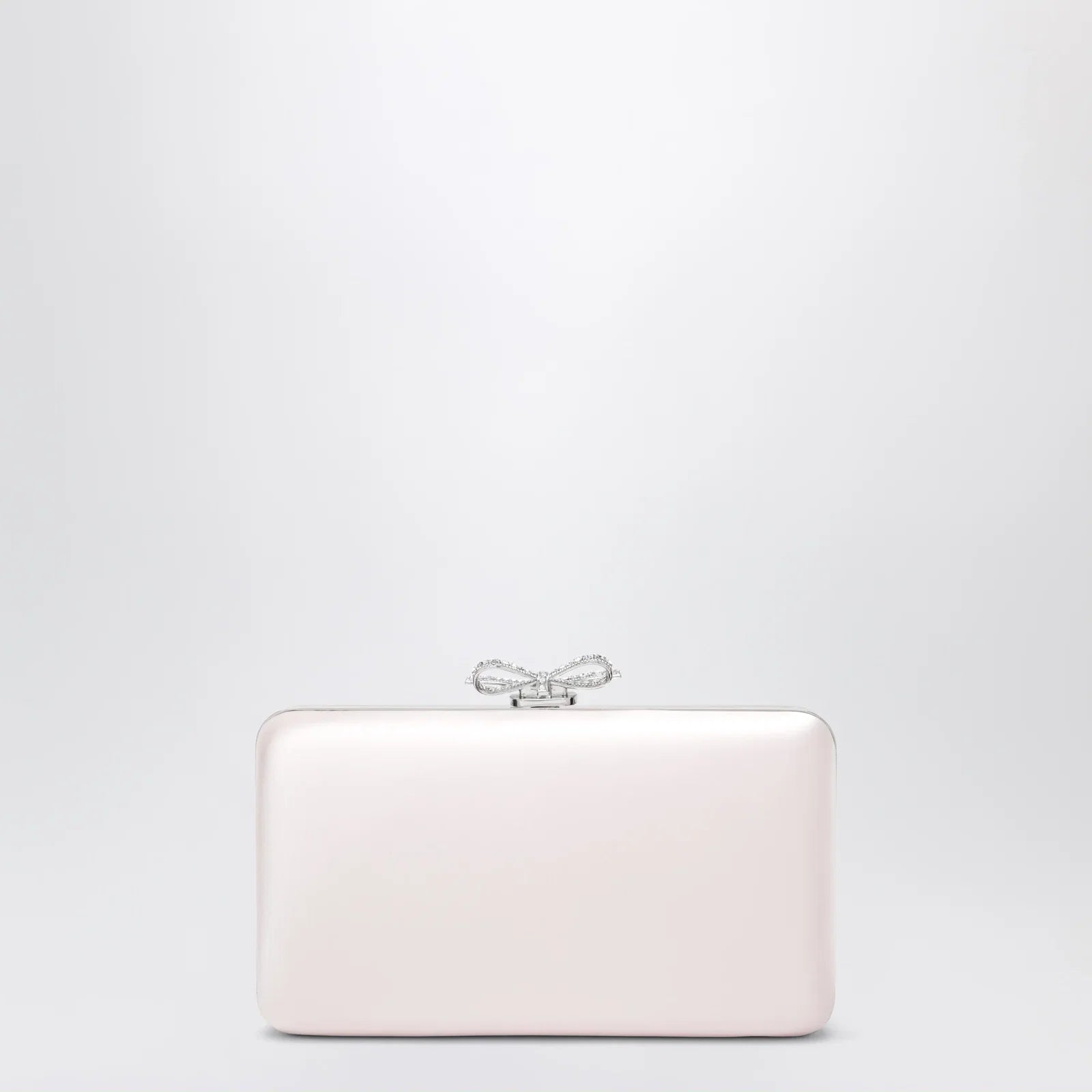 Self-Portrait Satin clutch with crystal bow in pink