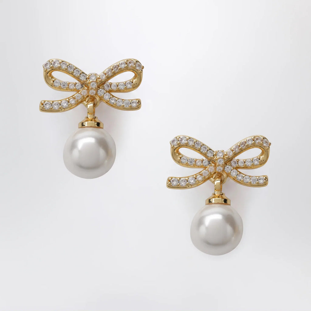 Self-Portrait Bow earrings with pearls in gold-plated brass