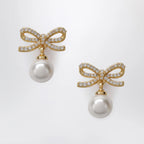 Self-Portrait Bow earrings with pearls in gold-plated brass