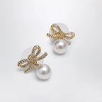 Self-Portrait Bow earrings with pearls in gold-plated brass