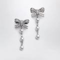 Self-Portrait Crystal bow and pearl drop earrings in silver