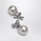 Self-Portrait Crystal bow and back pearl earrings in silver