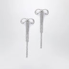Self-Portrait Double crystal bow drop earrings in silver-plated brass