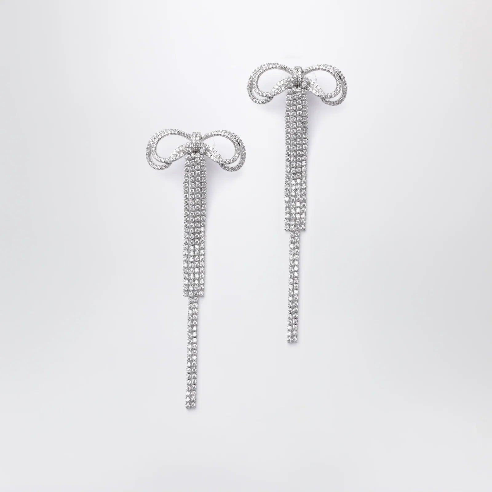 Self-Portrait Double crystal bow drop earrings in silver-plated brass