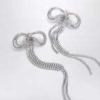 Self-Portrait Double crystal bow drop earrings in silver-plated brass