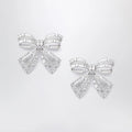 Self-Portrait Crystal bow earrings in silver-plated brass