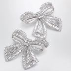 Self-Portrait Crystal bow earrings in silver-plated brass