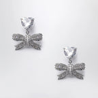 Self-Portrait Heart drop earrings with crystal bow in silver