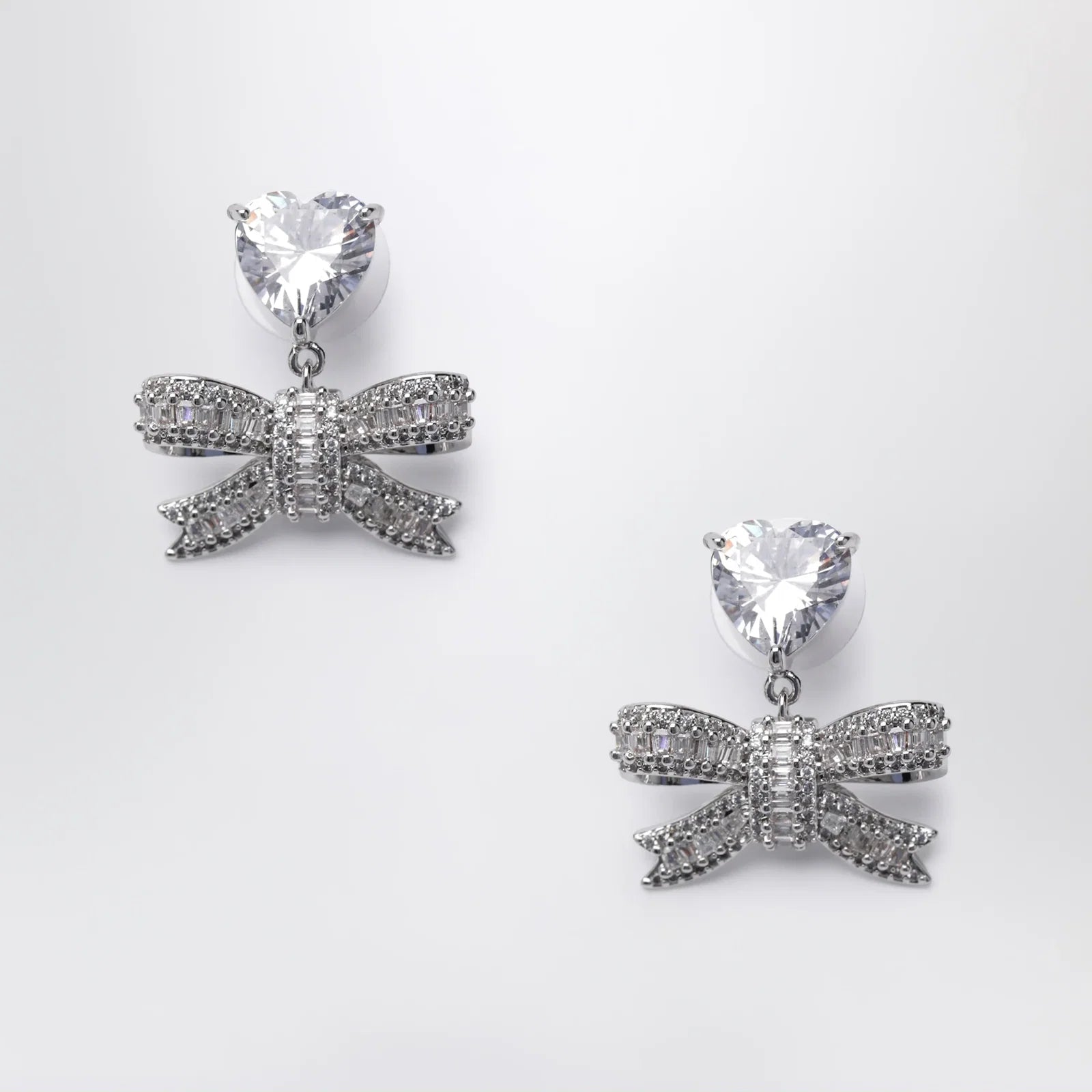 Self-Portrait Heart drop earrings with crystal bow in silver