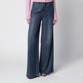 Self-Portrait Wide-leg denim jeans with rhinestone stripes in blue