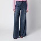 Self-Portrait Wide-leg denim jeans with rhinestone stripes in blue
