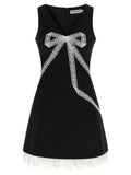 Self-Portrait Black Crêpe Bow Lace Mini Dress
