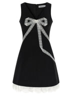 Self-Portrait Black Crêpe Bow Lace Mini Dress