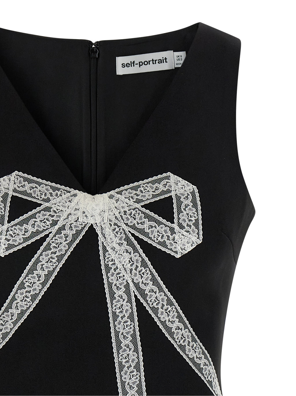 Self-Portrait Black Crêpe Bow Lace Mini Dress