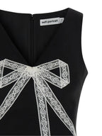 Self-Portrait Black Crêpe Bow Lace Mini Dress