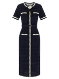 Self-Portrait Navy Pointelle Knit Midi Dress