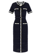 Self-Portrait Navy Pointelle Knit Midi Dress
