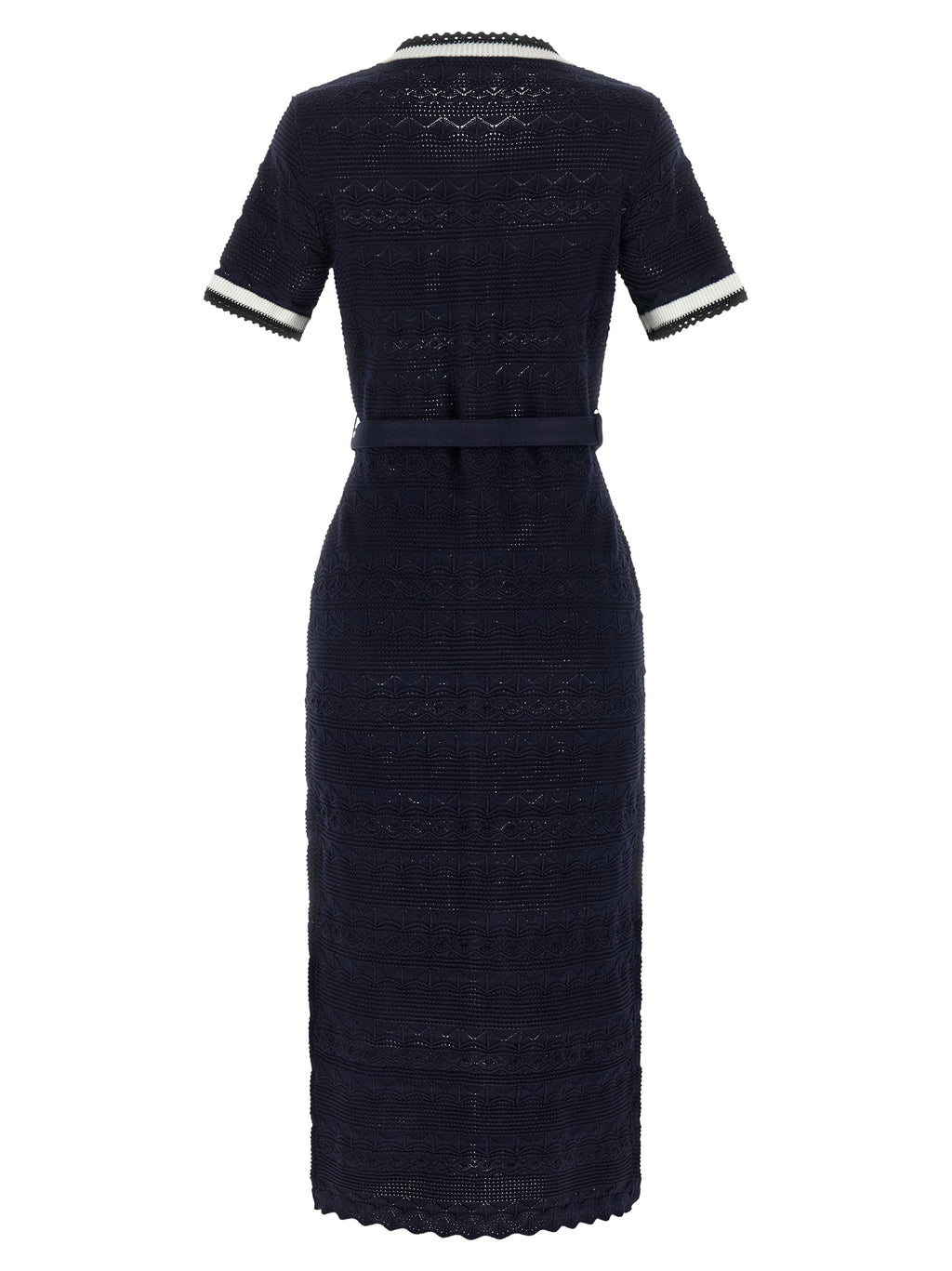 Self-Portrait Navy Pointelle Knit Midi Dress