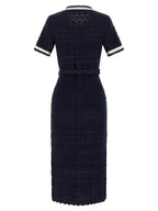 Self-Portrait Navy Pointelle Knit Midi Dress