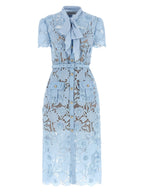 Self-Portrait Blue Lace Tie Neck Midi Dress