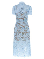 Self-Portrait Blue Lace Tie Neck Midi Dress