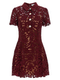 Self-Portrait Burgundy Lace Mini Dress