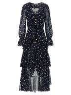 Self-Portrait Polka Dot Georgette Ruffle Maxi Dress