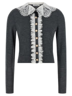 Self-Portrait Grey Lace Collar Knit Cardigan