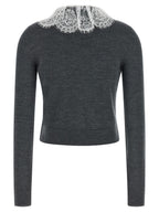 Self-Portrait Grey Lace Collar Knit Cardigan