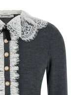Self-Portrait Grey Lace Collar Knit Cardigan
