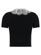 Self-Portrait Black Knit Lace Collar Top