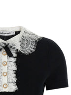Self-Portrait Black Knit Lace Collar Top